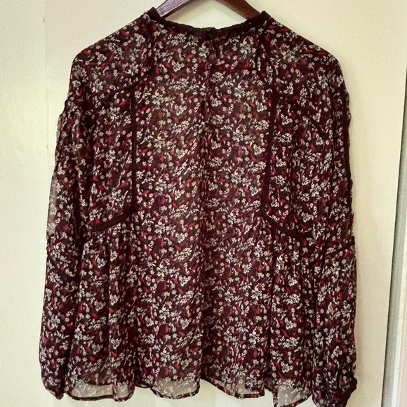 Zara| Gothic Black White and Red Floral Sheer Blouse Peasant Sleeves Sz S - Picture 2 of 4